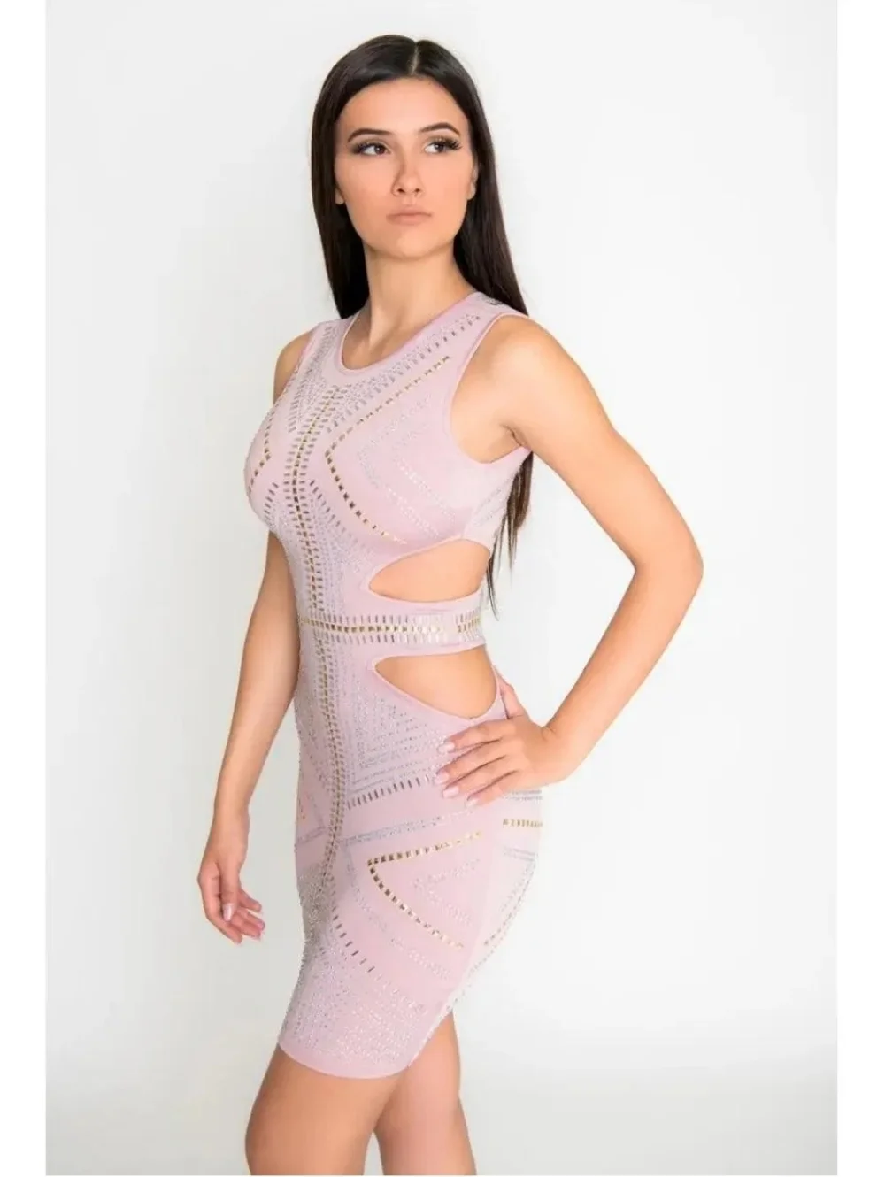 Banjul Blush Cutout Embellished Bodycon Dress